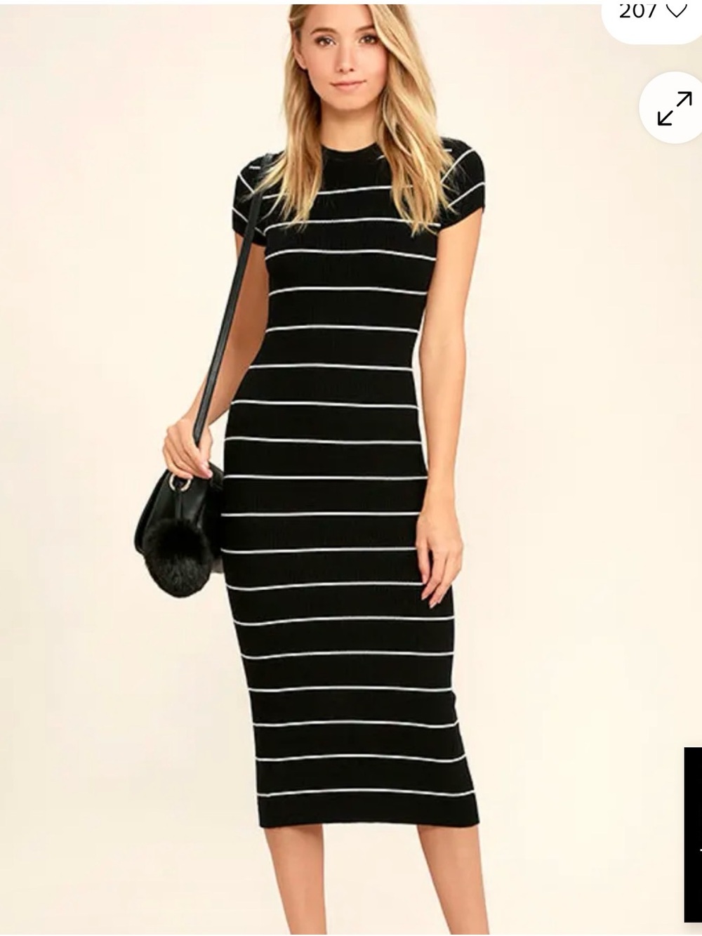 DNA couture Black and White Striped Short-Sleeve Bodycon Midi Dress